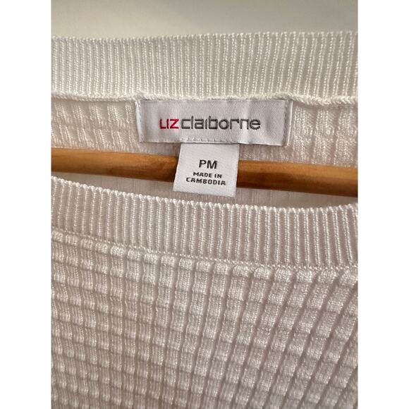 Liz Claiborne White M Waffle Knit Short Sleeved Sweater Preppy Basic Minimalist - Picture 7 of 7
